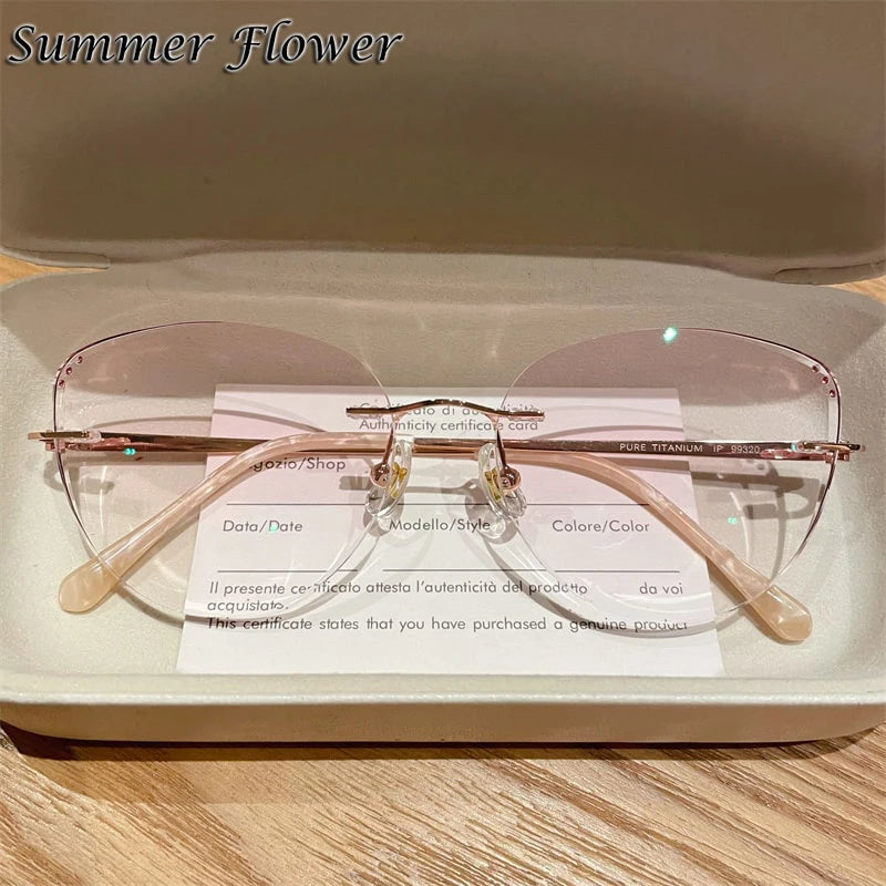 Summer Flower Women's Rimless Oval Cat Eye Titanium Eyeglasses 88057