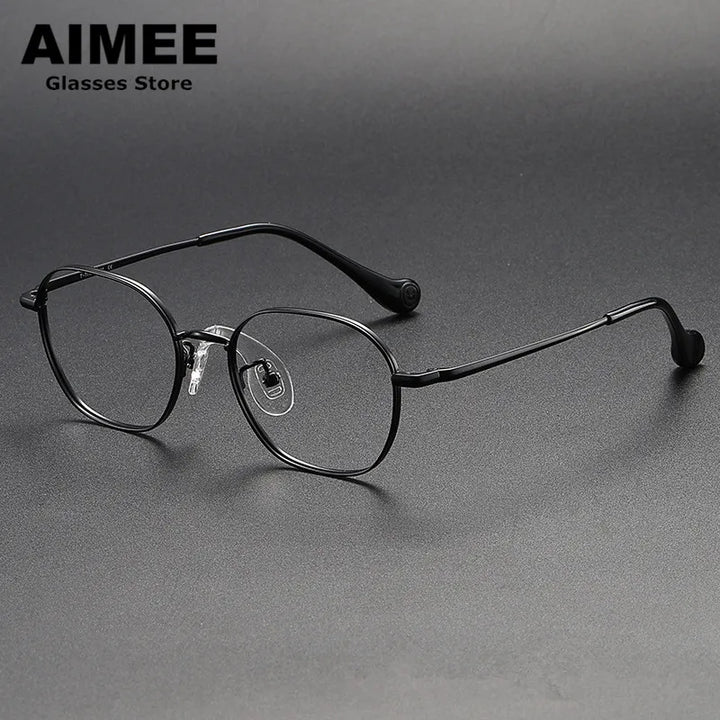 Aimee Unisex Youth's Full Rim Square Titanium Eyeglasses 80945 Full Rim Aimee Black  