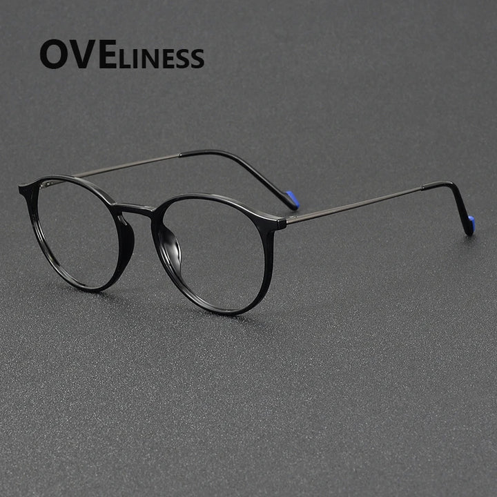 Oveliness Women's Full Rim Round Acetate Titanium Eyeglasses 72347 Full Rim Oveliness shiny black