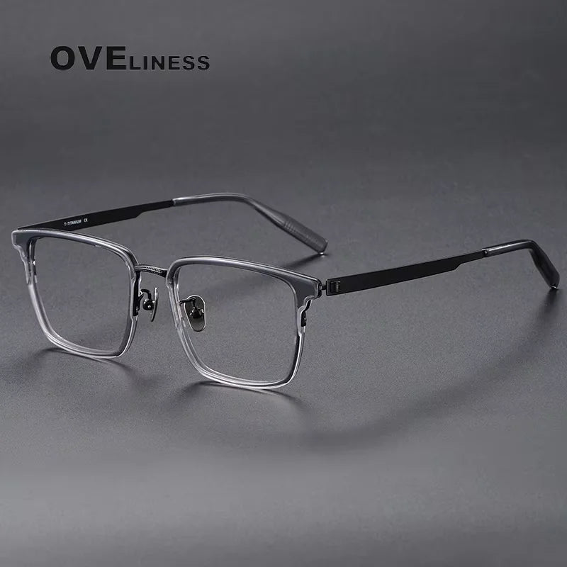 Oveliness Unisex Full Rim Square Acetate Titanium Eyeglasses 80981