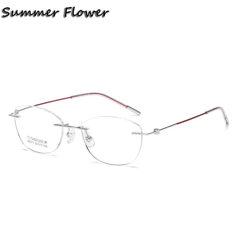 Summer Flower Women's Rimless Square Titanium Eyeglasses 86071 Rimless Summer Flower Silver Red