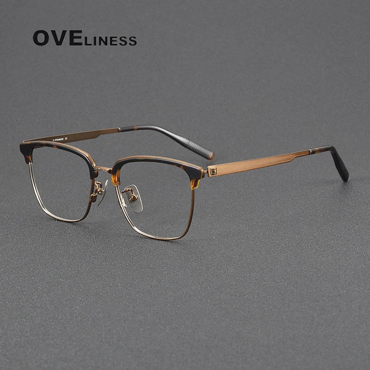 Oveliness Women's Full Rim Square Titanium Acetate Eyeglasses 80979 Full Rim Oveliness tortoise bronze  