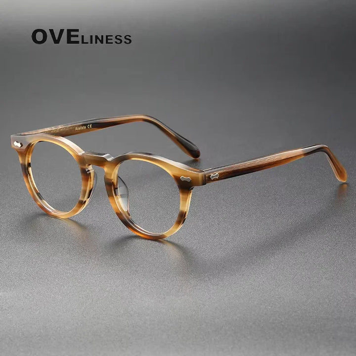 Oveliness Unisex Full Rim Round Acetate Titanium Eyeglasses 44505 Full Rim Oveliness brown