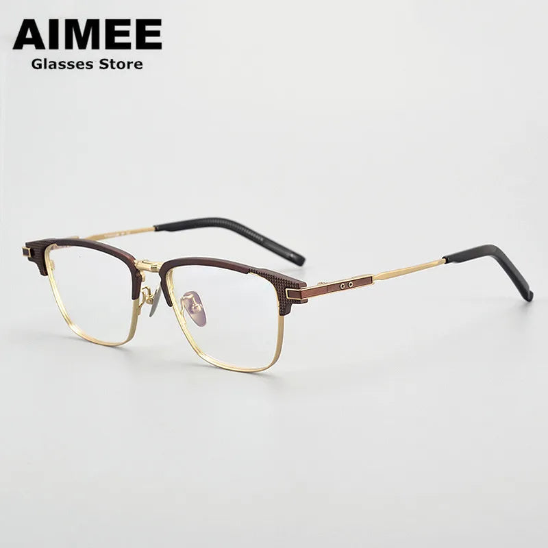 Aimee Unisex Full Rim Square Titanium Acetate Eyeglasses 94202 Full Rim Aimee Coffe-Golden