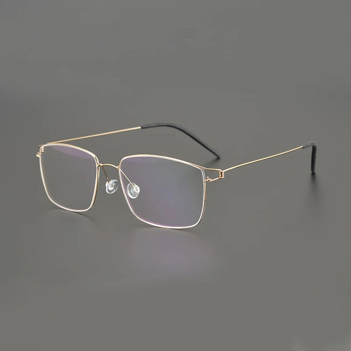 Black Mask Unisex Full Rim Titanium Square Screwless Eyeglasses Lb001 Full Rim Black Mask Golden  