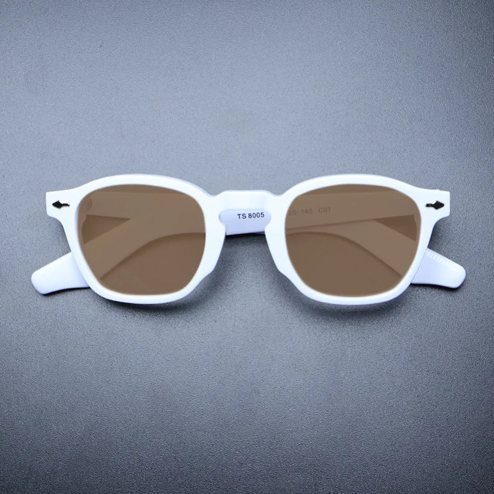 Gatenac Unisex Full Rim Square Acetate Polarized Sunglasses M009 Sunglasses Gatenac White Brown  