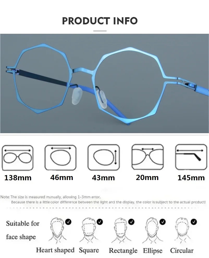 Bobbie Unisex Full Rim Polygon Round Screwless Alloy Eyeglasses 432046