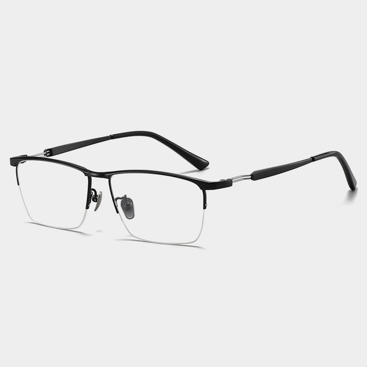 Gatenac Men's Semi Rim Square Titanium Eyeglasses Gxyj1057 Semi Rim Gatenac Black  