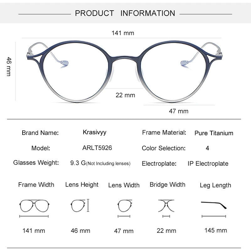 Krasivyy Unisex Full Rim Round Screwless Titanium Eyeglasses 45926