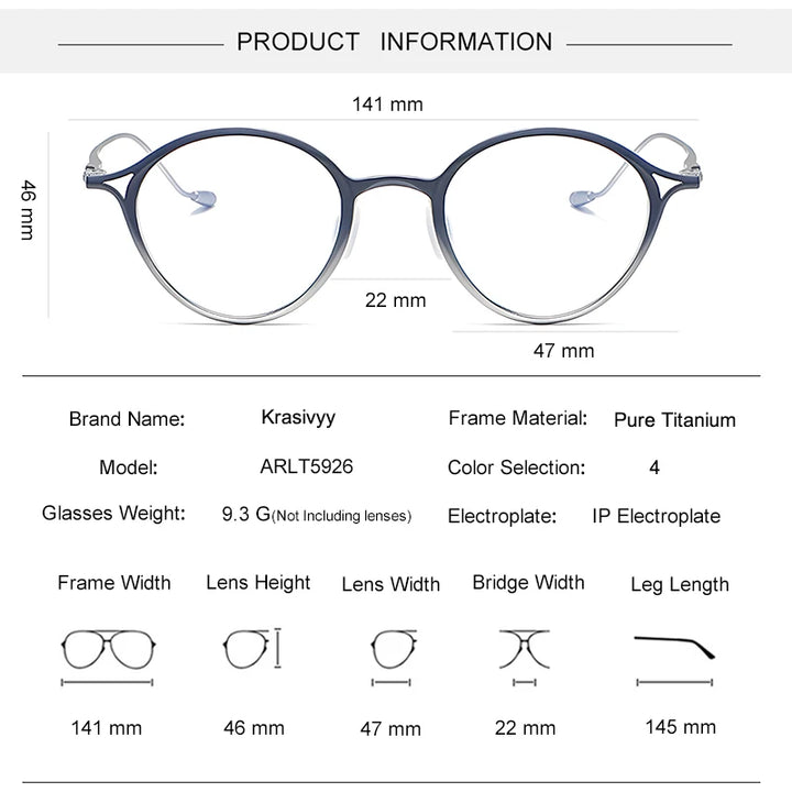 Krasivyy Unisex Full Rim Round Screwless Titanium Eyeglasses 45926