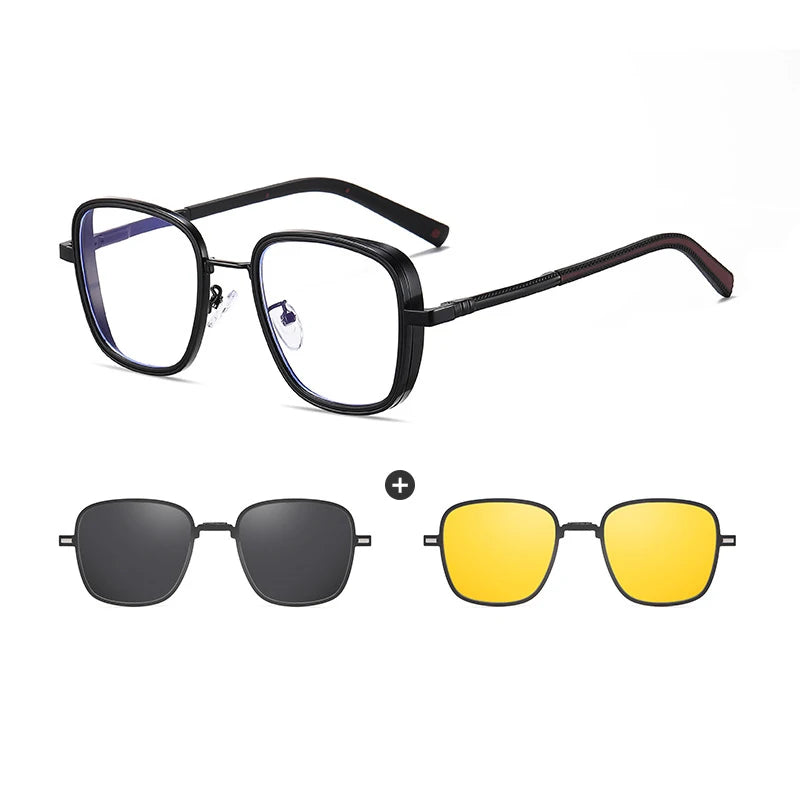 Vicky Women's Full Rim Square Eyeglasses Clip On Sunglasses 77031