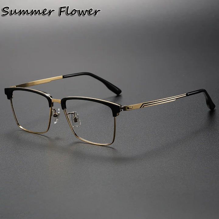 Summer Flower Unisex Full Rim Square Acetate Titanium Eyeglasses 83060 Full Rim Summer Flower Black Gold