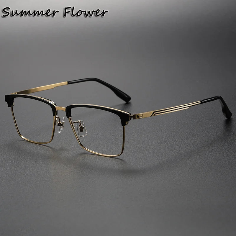 Summer Flower Unisex Full Rim Square Acetate Titanium Eyeglasses 63060