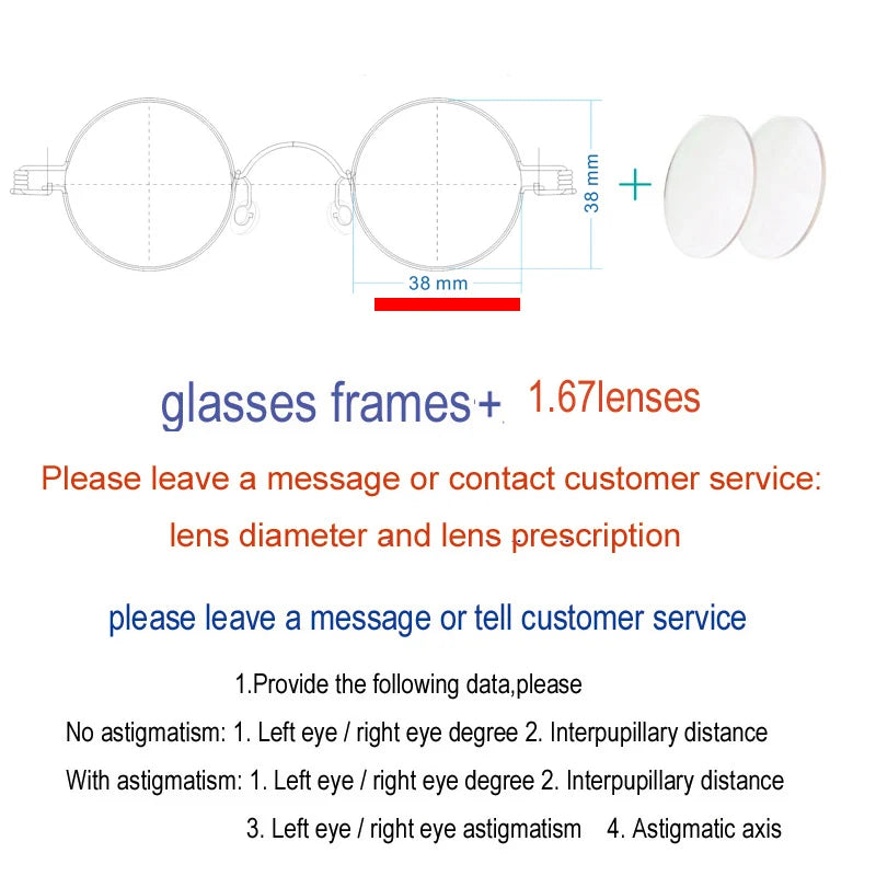 Yujo Unisex Full RIm Round Screwless Stainless Steel Eyeglasses 15030 Full Rim Yujo 1.67 lens 38 CHINA