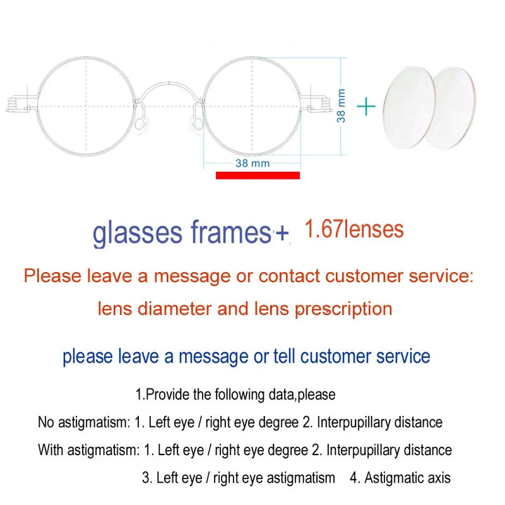 Yujo Unisex Full RIm Round Screwless Stainless Steel Eyeglasses 15030 Full Rim Yujo 1.67 lens 38 CHINA