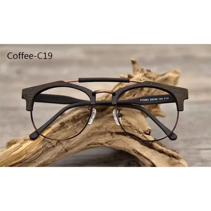 Hdcrafter Mens Semi Rim Double Bridge Round Acetate Titanium Frames 536100 — view 5 | Hdcrafter Eyeglasses at FuzWeb