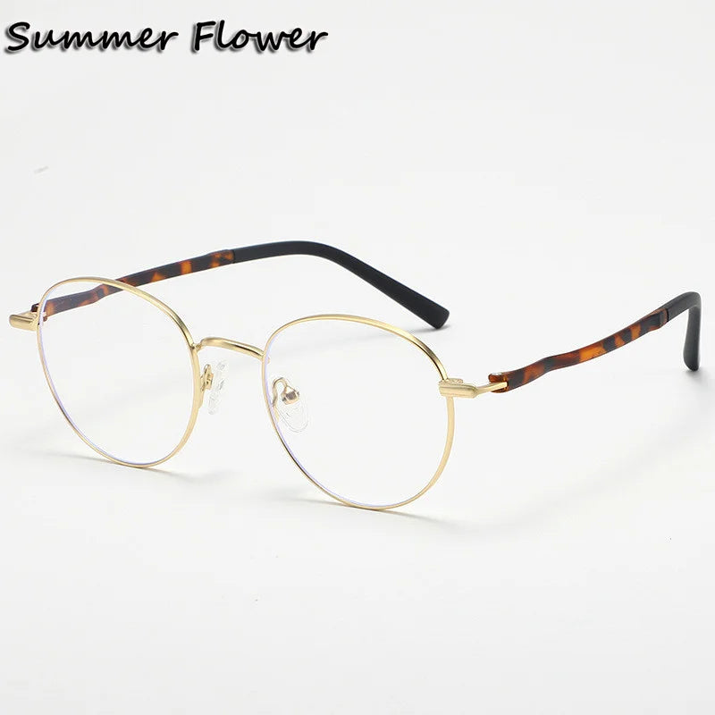 Summer Flower Women's Full Rim Oval Round Alloy Tr 90 Eyeglasses 841008 Full Rim Summer Flower Gold