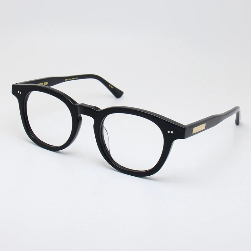 Black Mask Unisex Full Rim Round Square Acetate Eyeglasses 21322 Full Rim Black Mask Black  