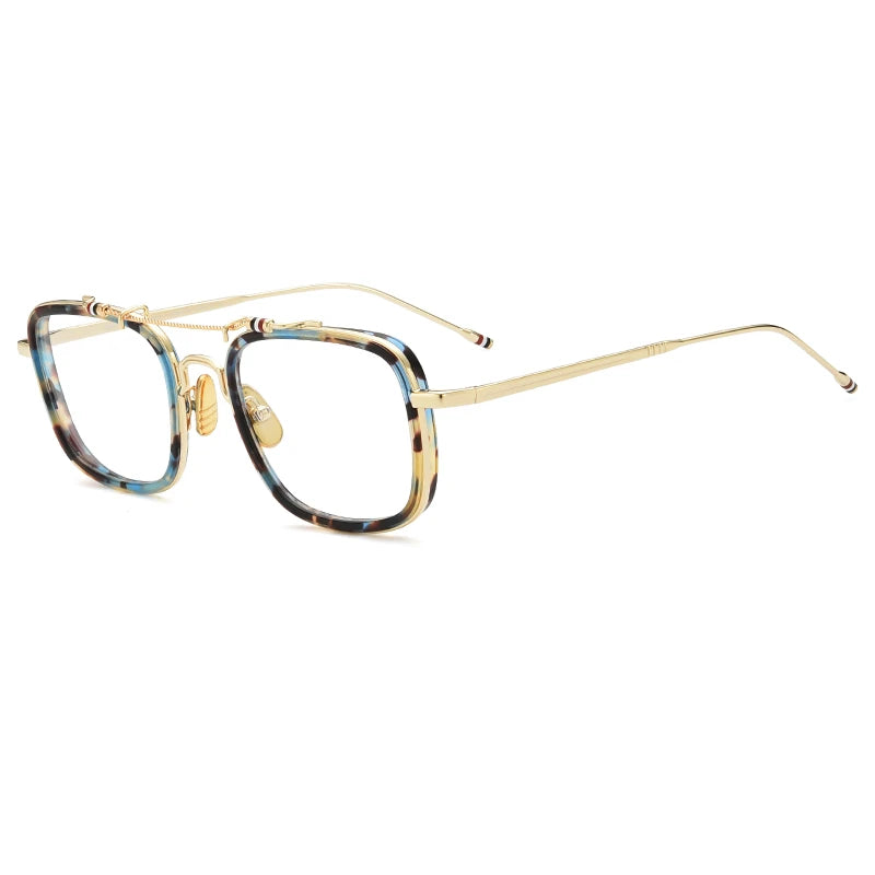 Black Mask Unisex Full Rim Square Double Bridge Alloy Acetate Eyeglasses Tbs816 Full Rim Black Mask Tortoise-Gold  