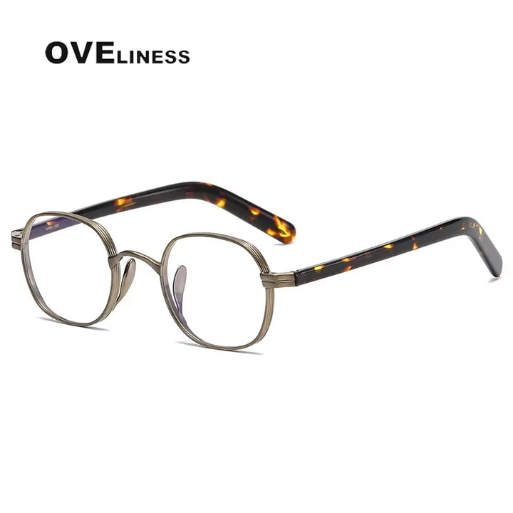 Oveliness Unisex Full Rim Flat Top Round Titanium Eyeglasses 44132 Full Rim Oveliness Bronze  