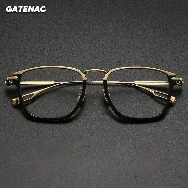 Gatenac Unisex Full Rim Polygon Square Titanium Acetate Eyeglasses 624015 FuzWeb