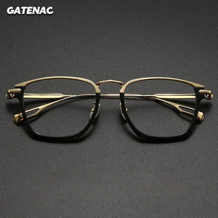 Gatenac Unisex Full Rim Polygon Square Titanium Acetate Eyeglasses 624015 FuzWeb