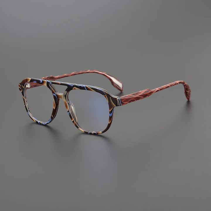 Nobler Unisex Full Rim Brown Line Double Bridge Acetate Eyeglasses H066 Full Rim Nobler C4  