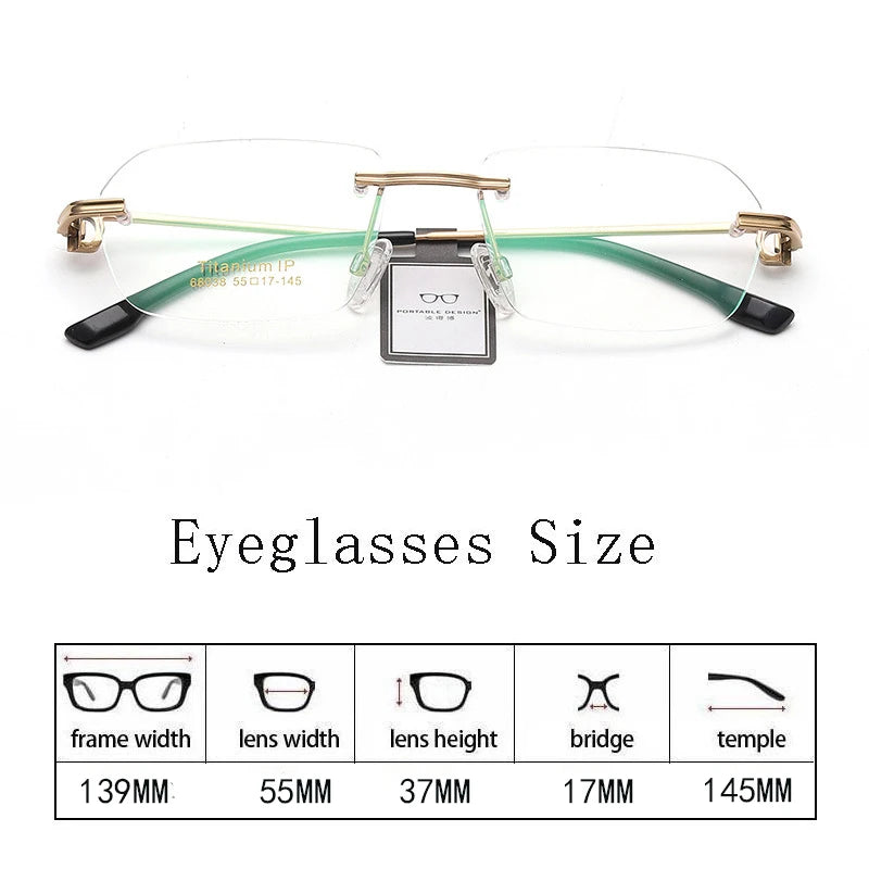 Hdcrafter Unisex Rimless Square Titanium Eyeglasses 68028 Rimless Hdcrafter Eyeglasses   