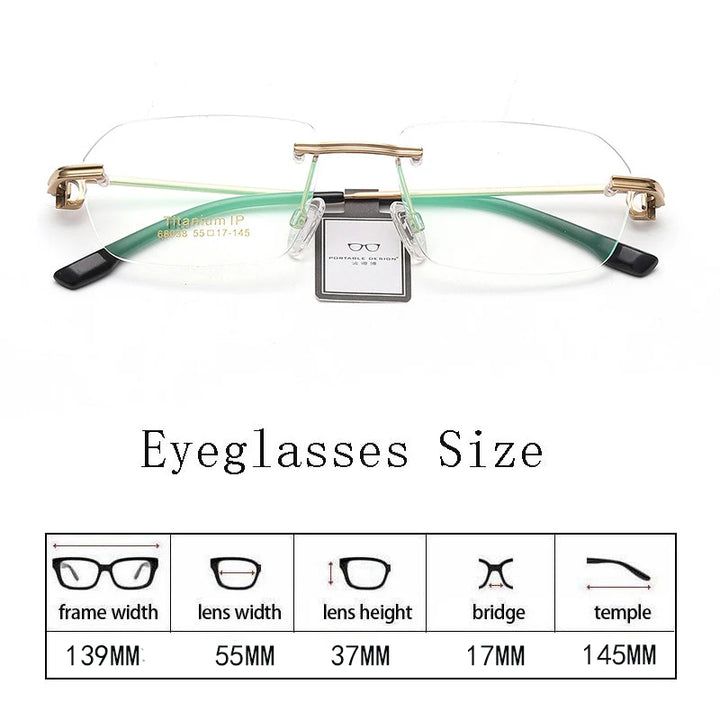 Hdcrafter Unisex Rimless Square Titanium Eyeglasses 68028 Rimless Hdcrafter Eyeglasses   