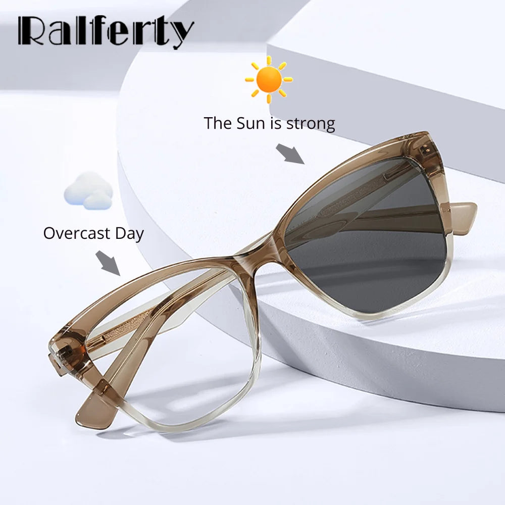 Ralferty Women's Full Rim Cat Eye Tr 90 Alloy Photochromic Eyeglasses 381731