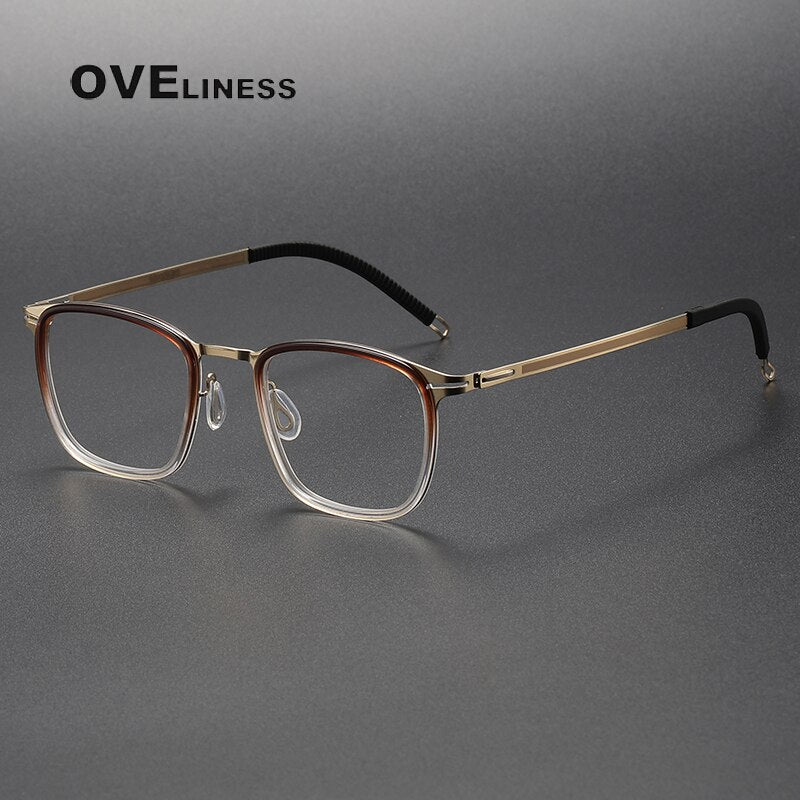 Oveliness Unisex Full Rim Square Screwless Titanium Acetate Eyeglasses 8202315 Full Rim Oveliness tea gold  