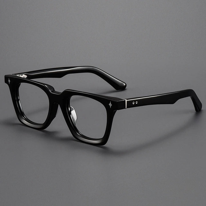 Yimaruili Unisex Full Rim Square Thick Acetate Eyeglasses Y55015 Full Rim Yimaruili Eyeglasses Black Silver  