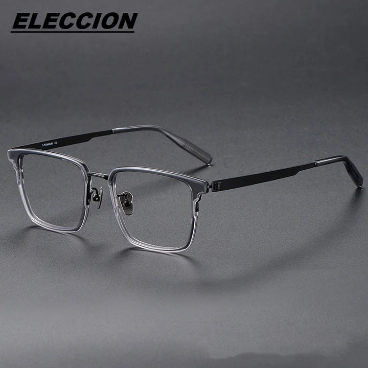 Eleccion Unisex Full Rim Acetate Titanium Eyeglasses 80981 Full Rim Eleccion Gray - Black CHINA