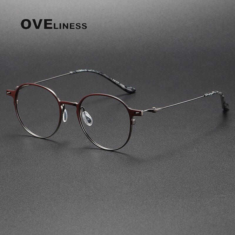 Oveliness Unisex Full Rim Round Titanium Eyeglasses 8202315 Full Rim Oveliness red gun  