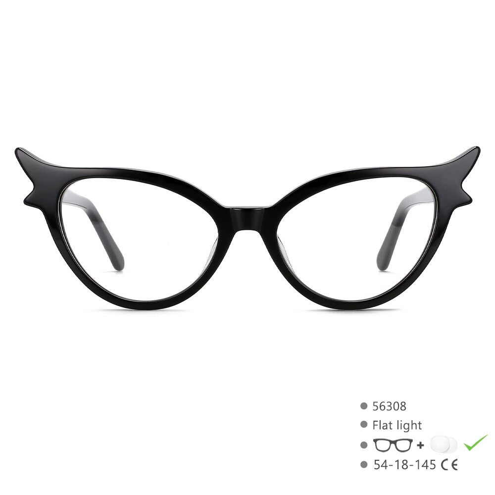 CCSpace Unisex Full Rim Oval Cat Eye Acetate Fiber Eyeglasses 56308 Full Rim CCspace Black  