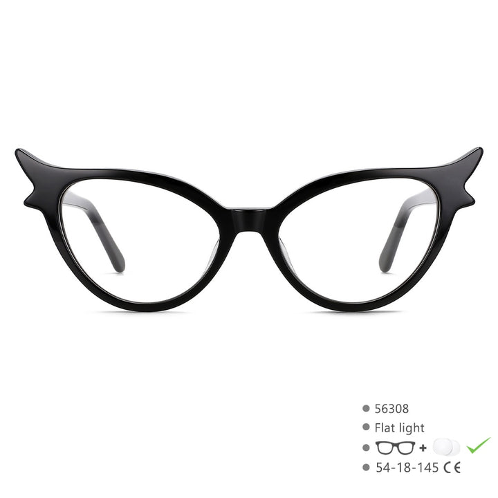 CCSpace Women's Full Rim Oval Cat Eye Acetate Hyperopic Reading Glasses R56308 Reading Glasses CCspace 0 Black 