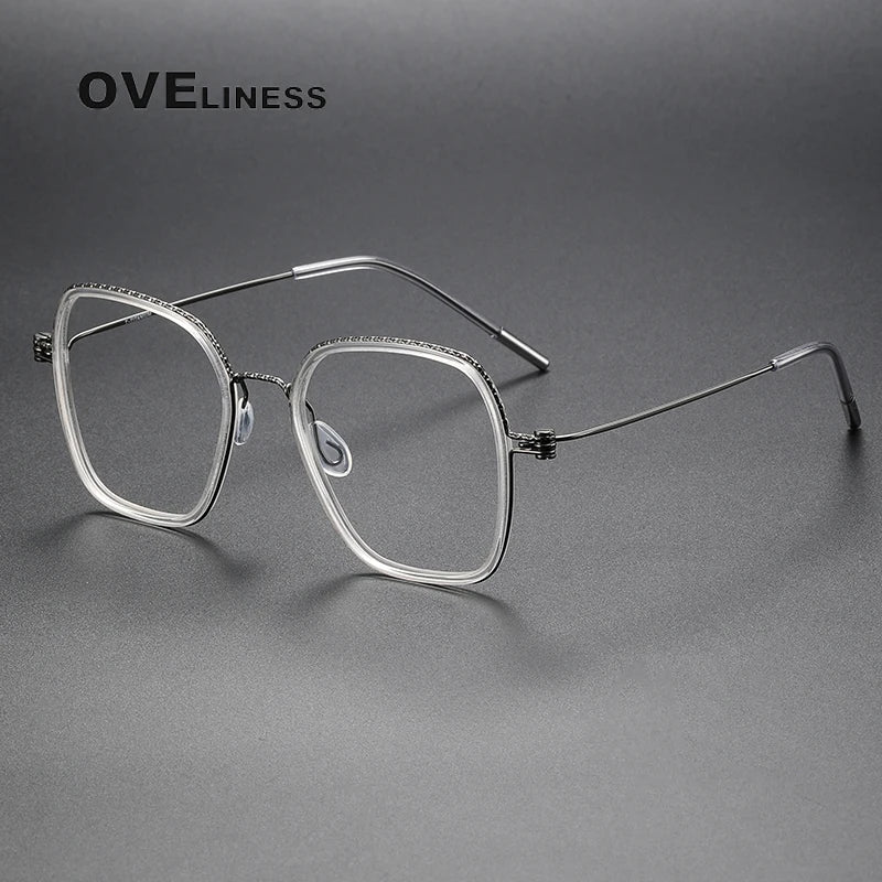 Oveliness Unisex Full Rim Square Acetate Titanium Eyeglasses 80895 Full Rim Oveliness clear gun  