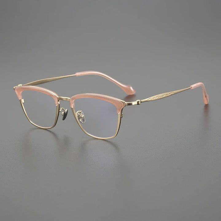 Black Mask Unisex Full Rim Big Square Titanium Acetate Eyeglasses 6069 Full Rim Black Mask Pink-Gold  