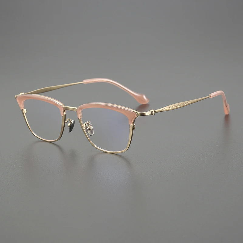 Black Mask Unisex Full Rim Big Square Titanium Acetate Eyeglasses 6069 Full Rim Black Mask Pink-Gold  