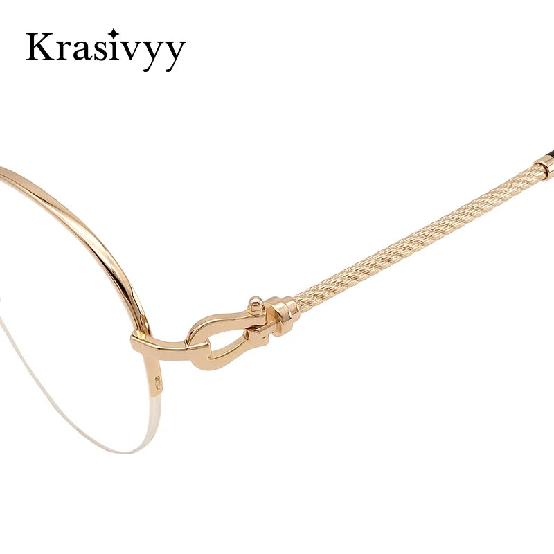 Krasivyy Unisex Semi Rim Round Titanium Prescription Eyeglasses KR682B - view 3