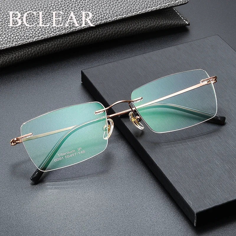 Bclear Unisex Rimless Square Titanium Eyeglasses 46091 Rimless Bclear