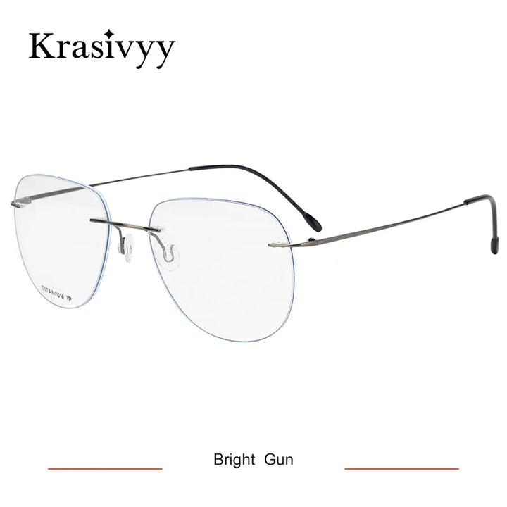 Krasivyy Unisex Rimless Oval Titanium Eyeglasses Kr05 Rimless Krasivyy Bright Gun  