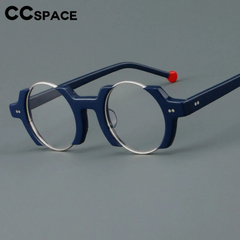 CCspace Unisex Semi Rim Round Acetate Eyeglasses 301778 Semi Rim CCspace   