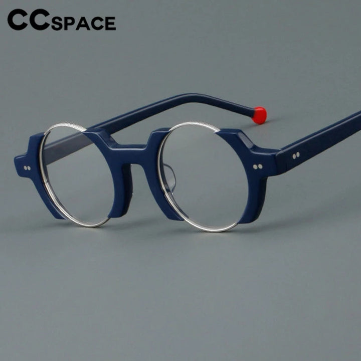 CCspace Unisex Semi Rim Round Acetate Eyeglasses 301778 Semi Rim CCspace   