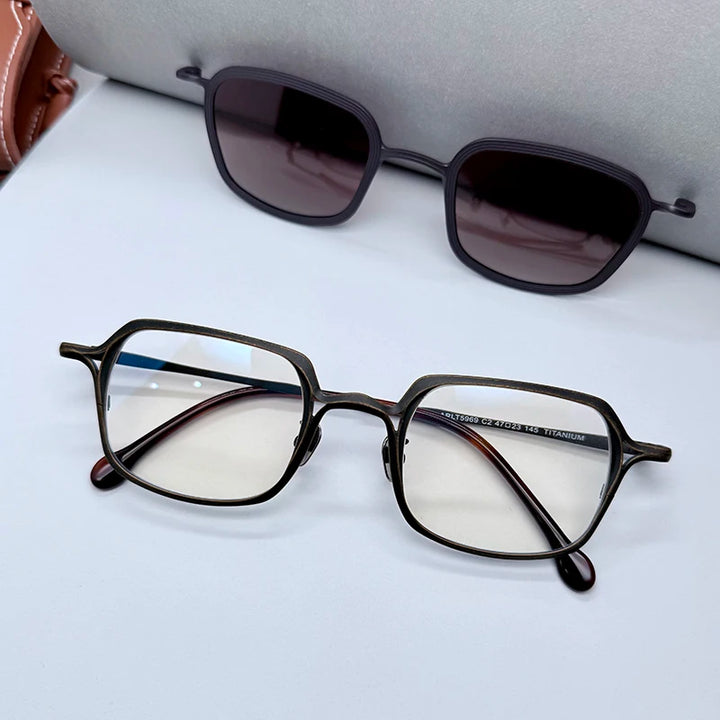 Black Mask Unisex Full Rim Square Titanium Eyeglasses Clip On Sunglasses