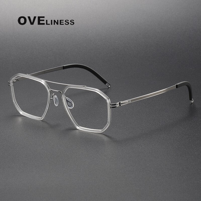 Oveliness Unisex Full Rim Square Double Bridge Acetate Titanium Eyeglasses 8202316 Full Rim Oveliness transparent silver  