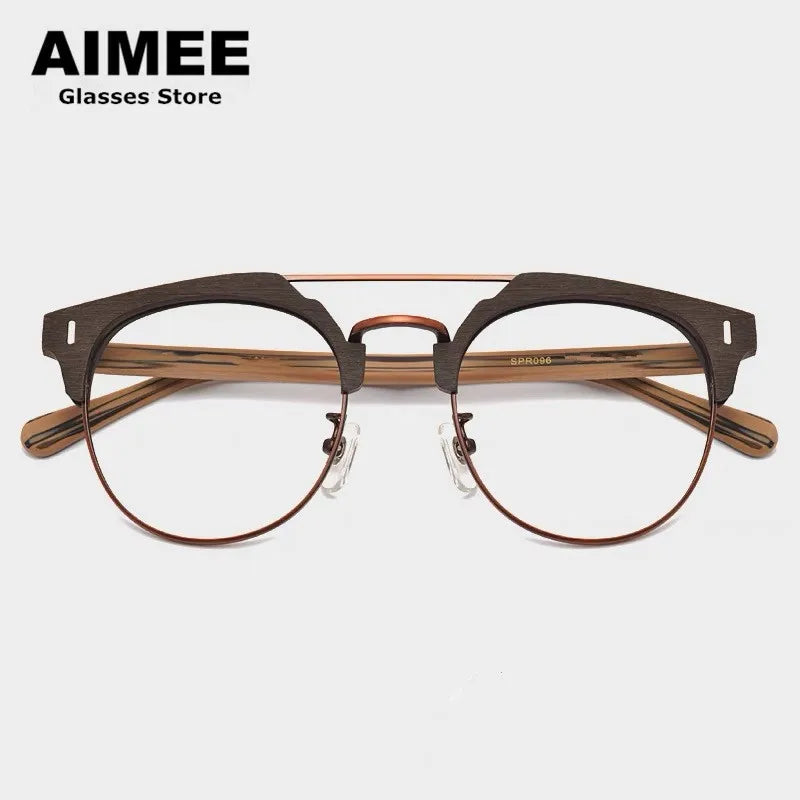 Aimee Unisex Full Rim Round Double Bridge Acetate Alloy Eyeglasses 1093 Full Rim Aimee   