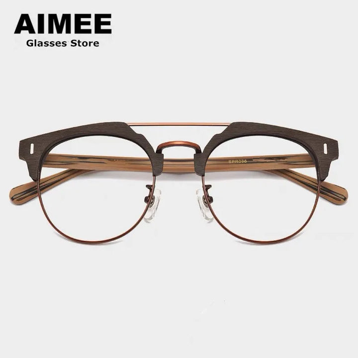 Aimee Unisex Full Rim Round Double Bridge Acetate Alloy Eyeglasses 1093