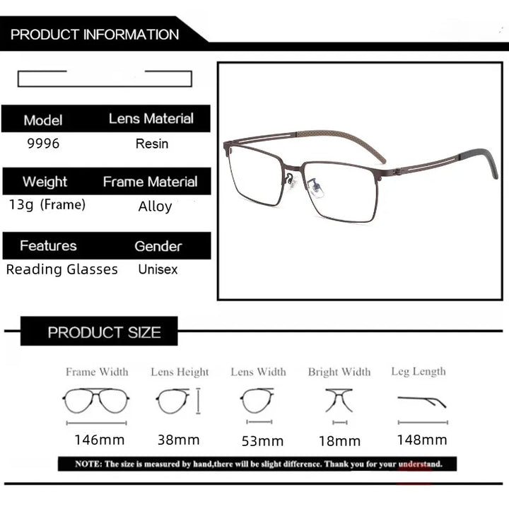 Kocolior Unisex Full Rim Polygon Square Alloy Reading Glasses 79996