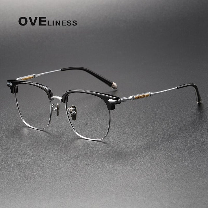 Oveliness Unisex Full Rim Square Acetate Titanium Eyeglasses 9701 Full Rim Oveliness black silver  